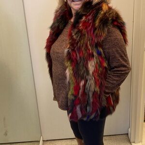 Colorful Real Fox Fur Vest - size small